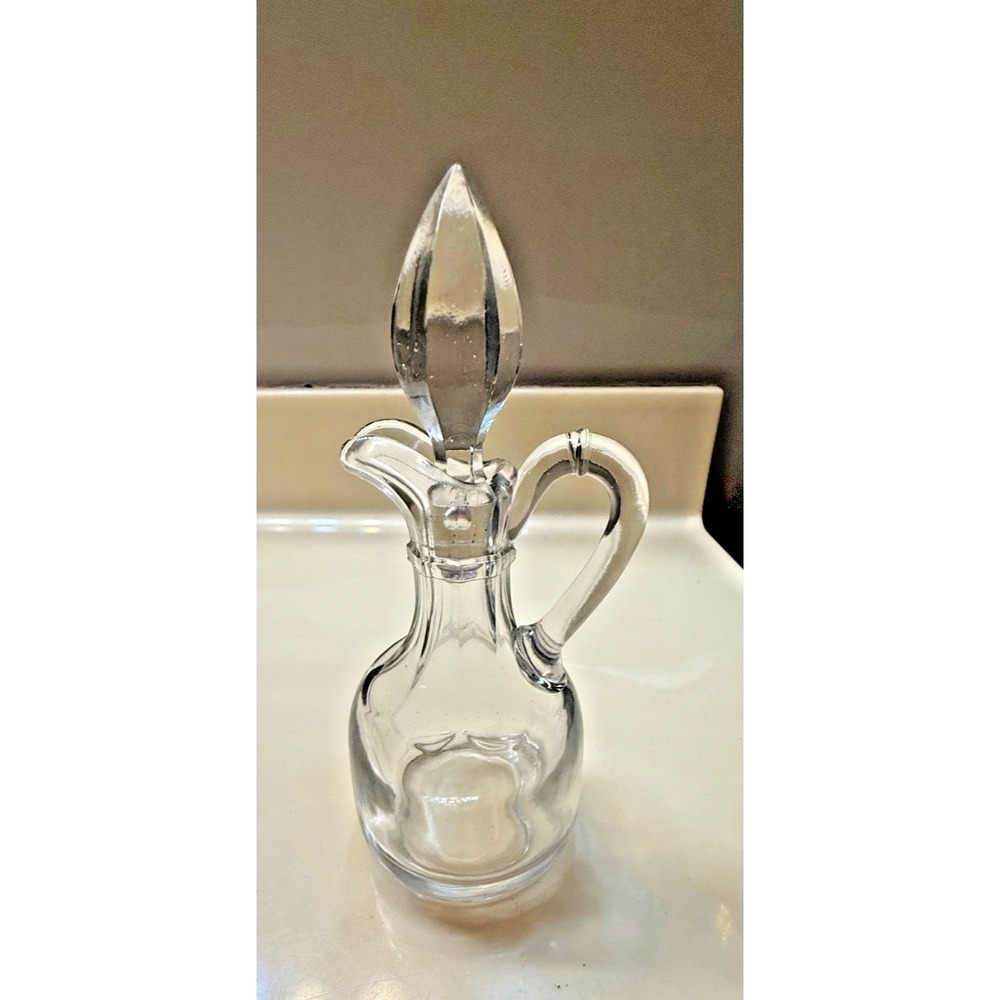 Vintage Clear Glass  Vinegar and Oil Cruet Pitcher with Glass Stopper 6.5"